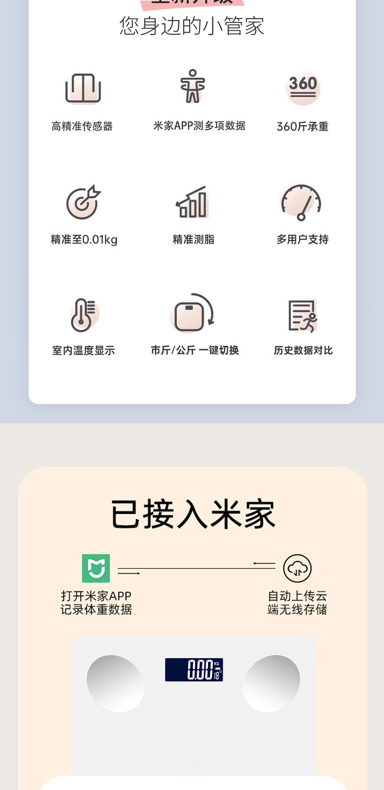 体重秤家用智能体脂秤小型称重电子秤人体充电款高精准米家测脂肪体重电子称家庭人体电子称详情2
