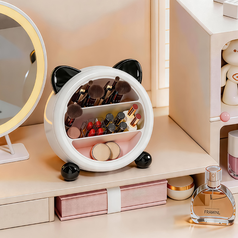 Cute cat-shaped wooden pen holder, desktop storage box, remote control, mobile phone stand, wooden color pasted style pic 6