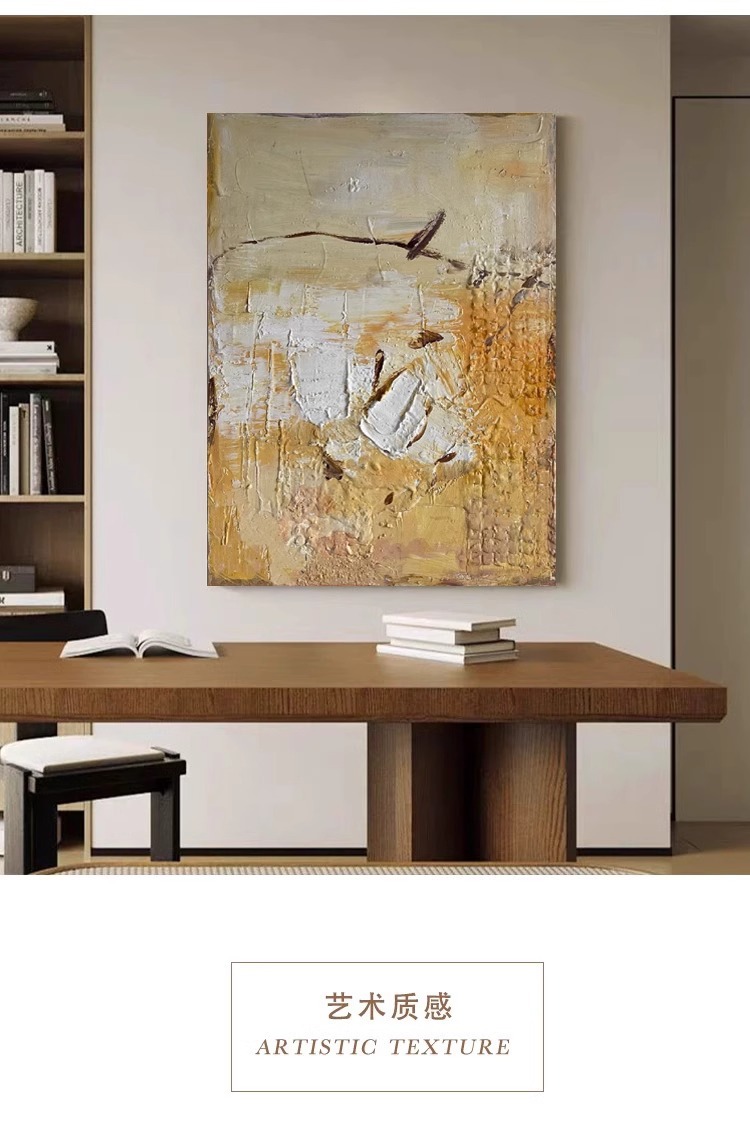 中古风肌理手绘油画侘寂风客厅装饰画玄关挂画餐边柜卧室壁画高级详情10