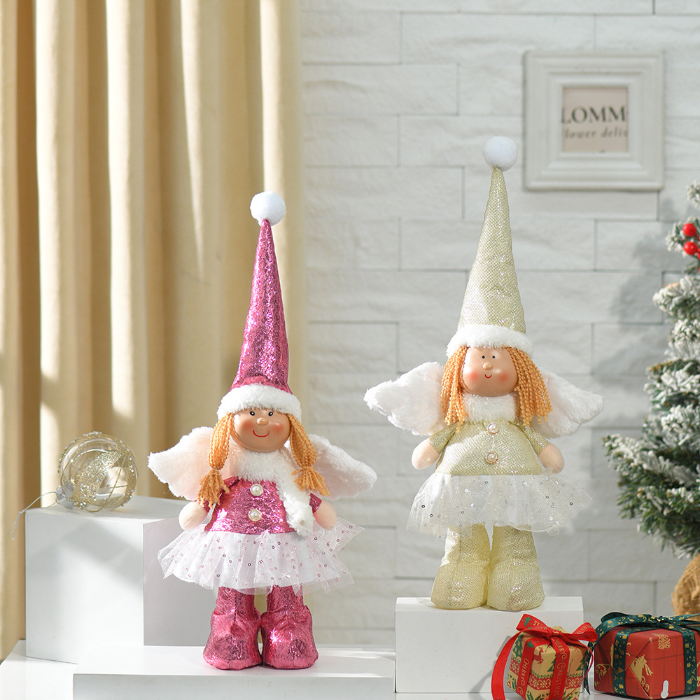 跨境圣诞节卡通玩偶节日橱窗摆件带翅膀小天使布艺毛绒娃娃批发详情1