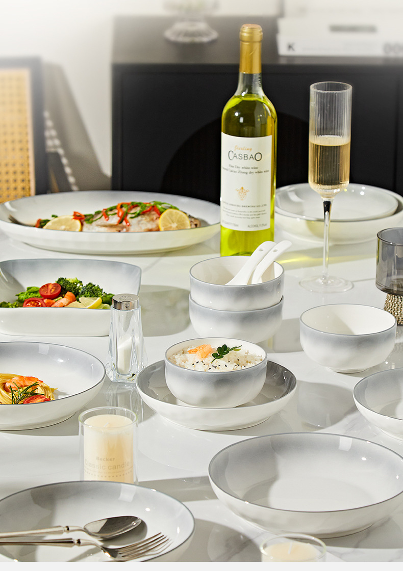 釉下彩2025新款石纹浅灰高级感陶瓷碗碟套装简约家用饭碗盘子勺子详情21