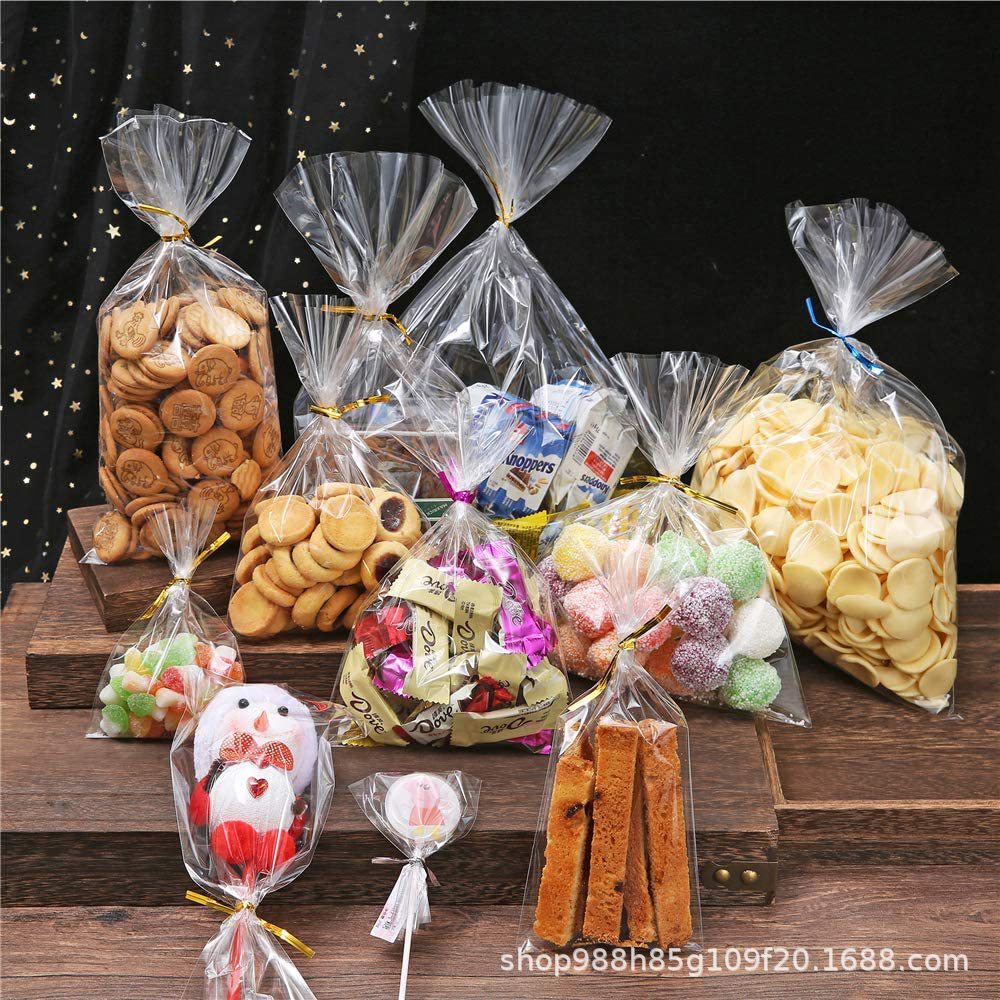 现货平口袋开口pp袋透明塑料袋opp袋糖果棒棒糖饰品包装袋带扎丝详情5