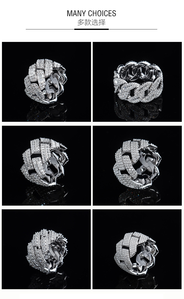 欧美跨境新款莫桑石菱形戒指嘻哈时尚款D色VVS莫桑石满镶指环批发详情6