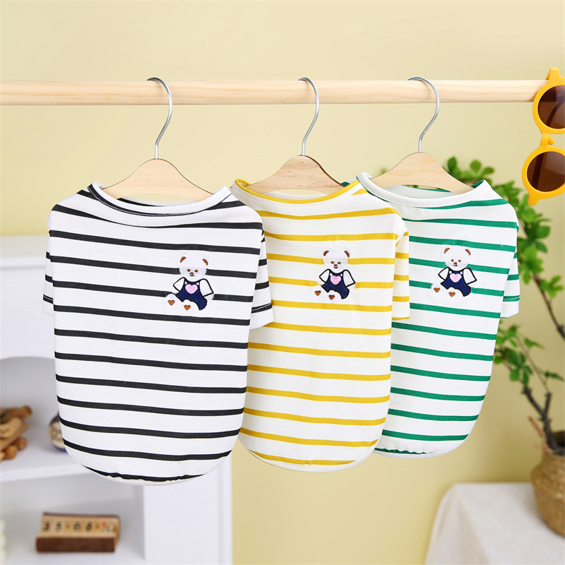 中小型狗狗春夏季新款户外玩耍居家休闲小熊刺绣条纹T恤跨境直发详情5