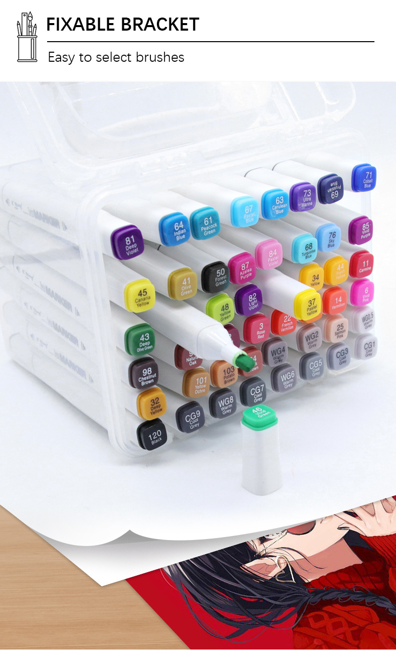 Yalong Cross-border 2023 New Student Art Supplies 48 Color Art Marks, Color double-pointed marks for children pic 7