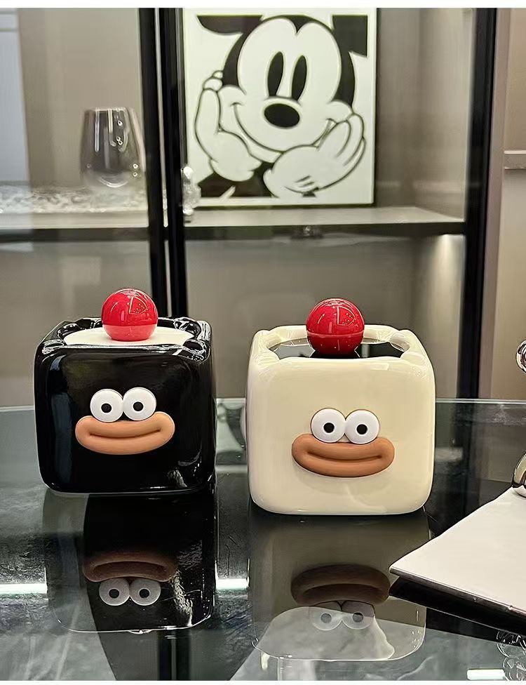 高颜值烟灰缸家用装饰个性客厅陶瓷创意摆件带盖防飞灰烟缸摆件详情8