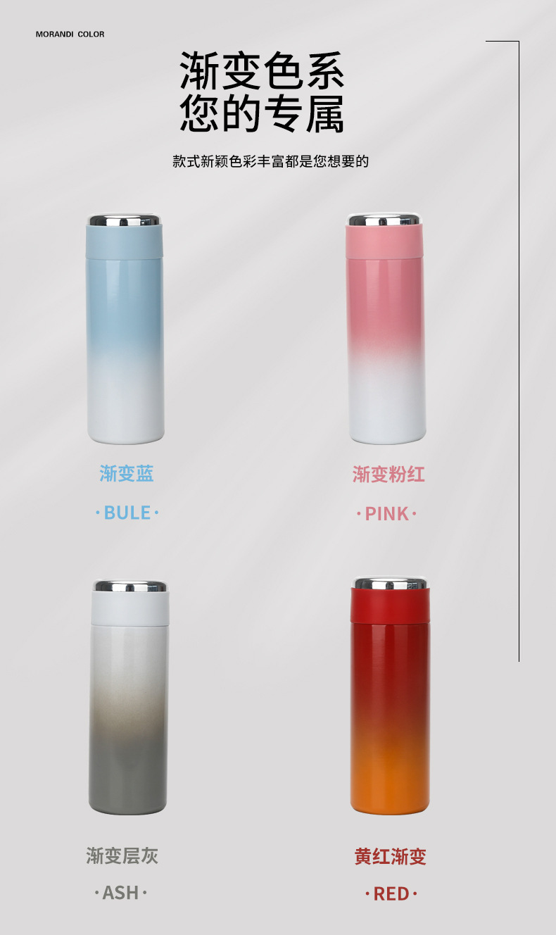 温度显示保温杯不锈钢水杯女便携车载礼品杯渐变色智能温度杯子详情3