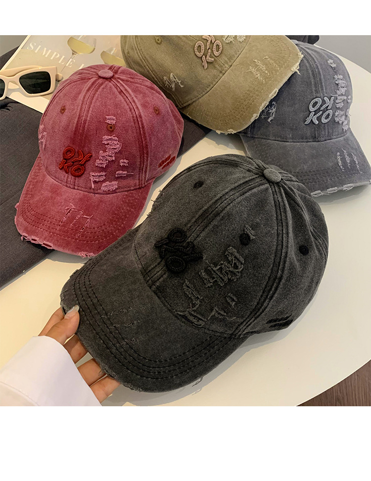 美式复古破洞棒球帽女春夏新款水洗做旧百搭鸭舌帽显脸小帽子潮详情10
