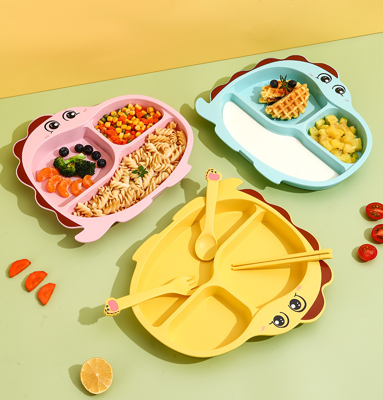 跨境儿童餐盘卡通分格竹纤维餐具幼儿园家用宝宝吃饭辅食分隔盘子详情17