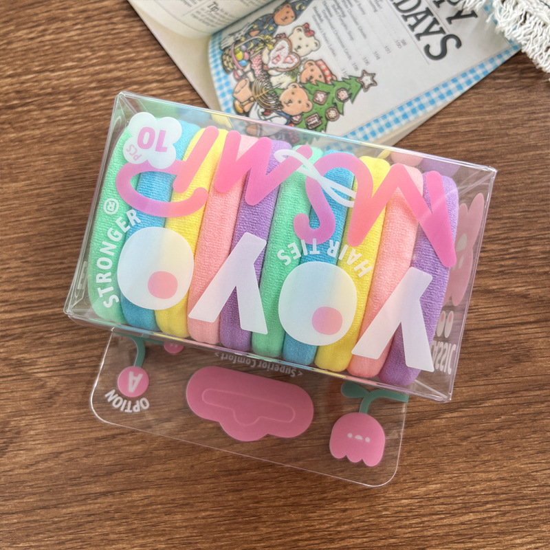 10条装糖果色马卡龙彩色发圈毛巾圈高弹力百搭少女高马尾发绳发饰详情6