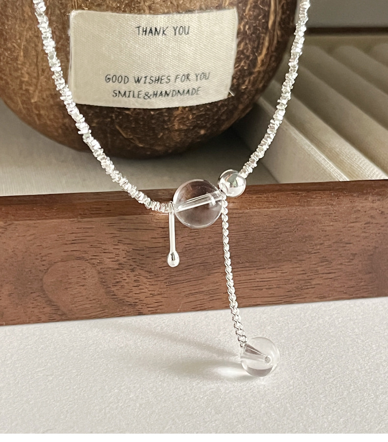 925纯银白水晶流苏碎银子项链女简约手工设计时髦个性锁骨链N0140详情2