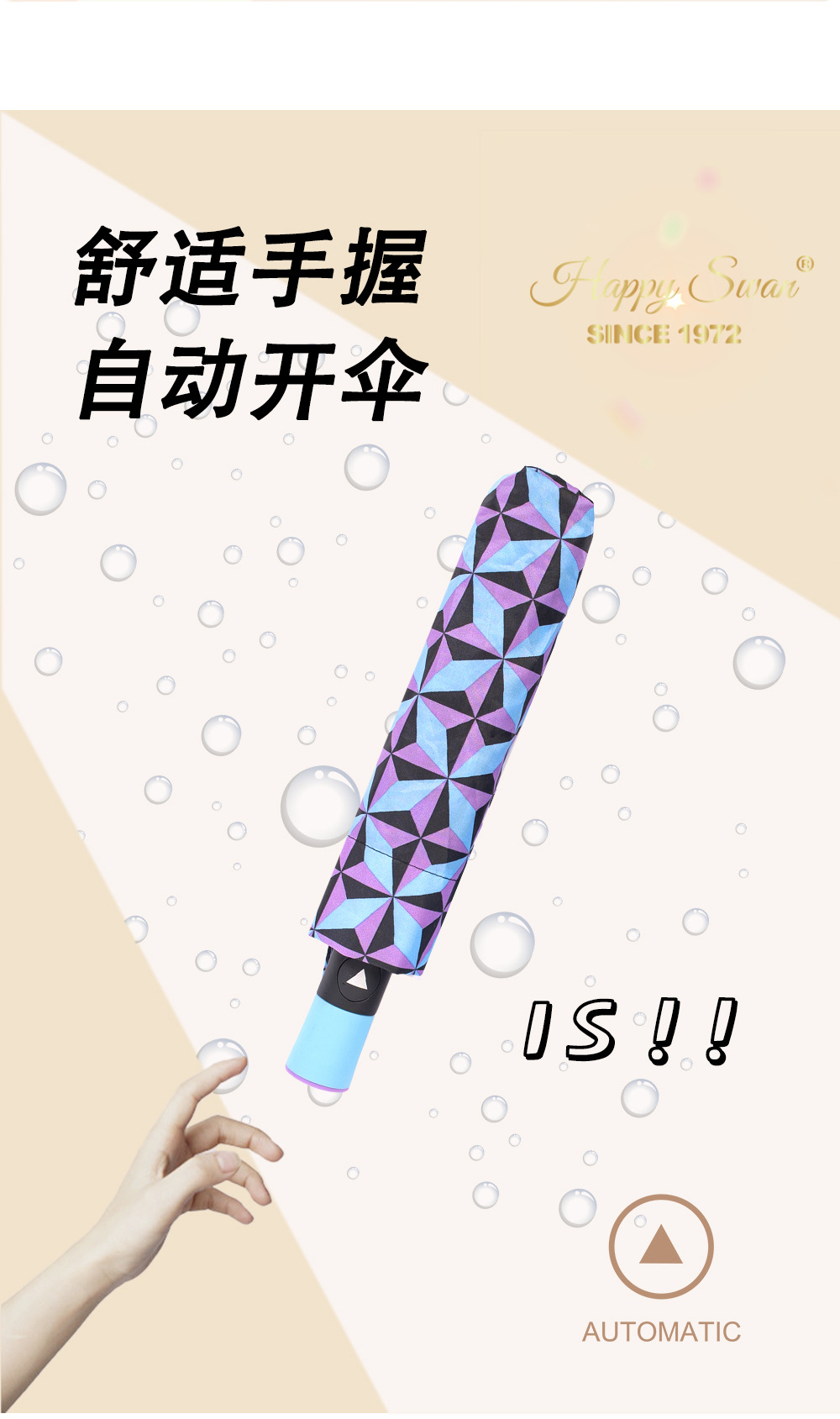 菱格高颜值三折半自动伞8骨雨伞欧美外贸现货日用挡风遮阳防雨创意伞具详情10