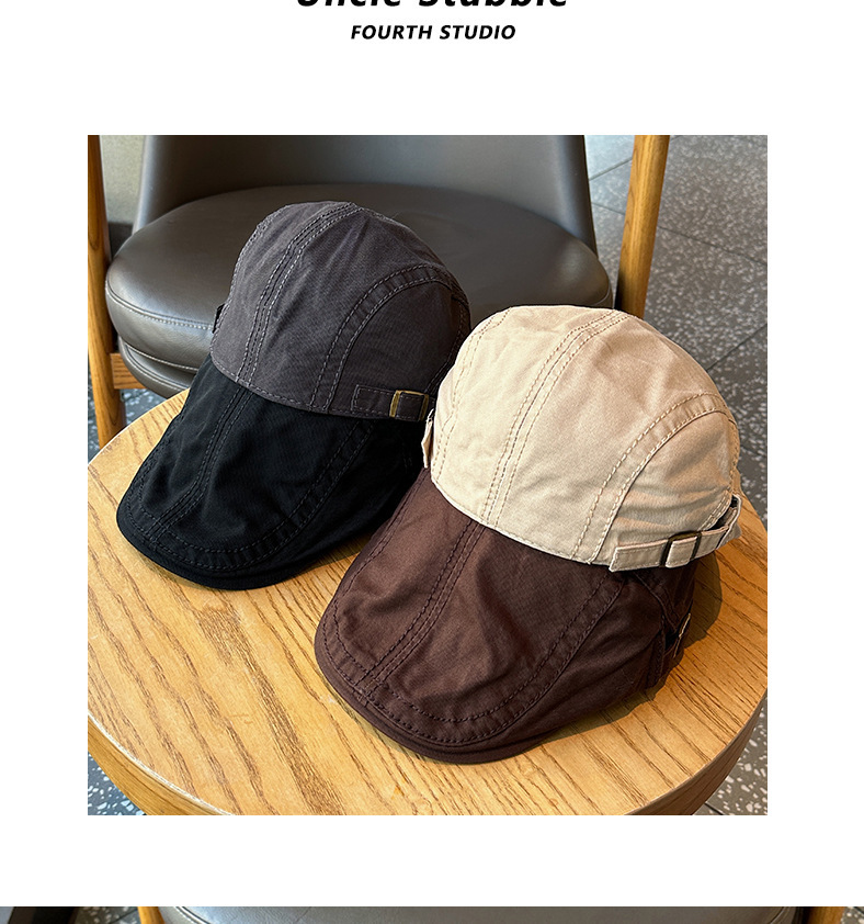 Solid color retro British-style newsboy cap for women, simple and versatile artistic beret for women, and baseball cap for men pic 4