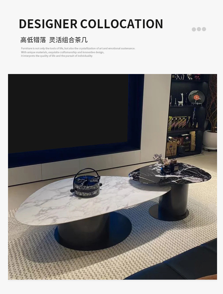 意式极简大理石茶几2025客厅家用设计师新款高级感异形边几组合详情15