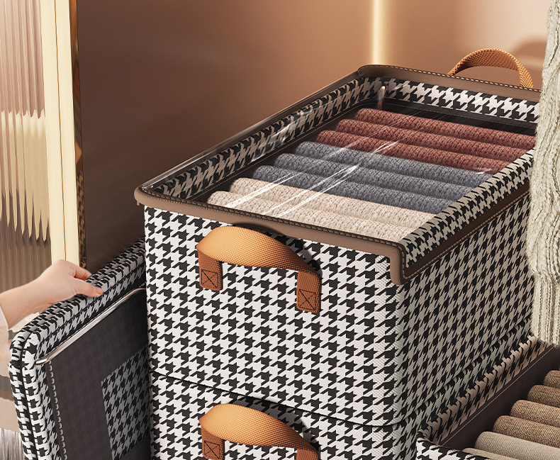 Thousand-bird grid clothes and trousers storage box, household foldable bedroom wardrobe organization and storage box, covered storage basket pic 11