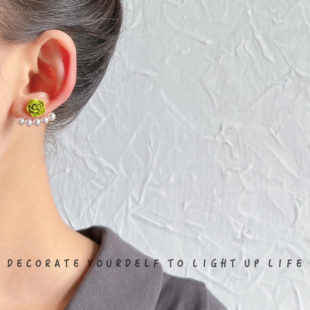 Forest-themed fresh and delicate ~925 silver needle, a pair of pearl flower stud earrings plated with 14K gentle earrings and earring accessories pic 2