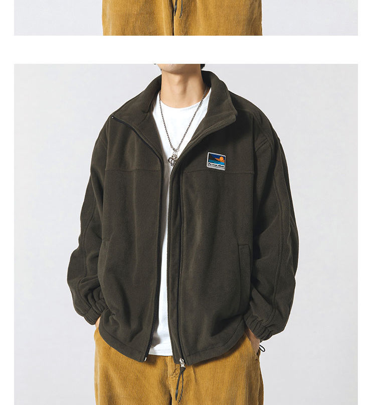 日系羊羔毛外套抓绒卫衣男款秋冬情侣立领摇粒绒学生外穿休闲夹克详情8