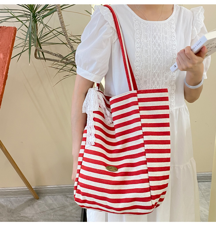 Striped canvas bag, 2024 new Korean-style ins tote casual bag, single-shoulder large-capacity tote bag shopping bag pic 11