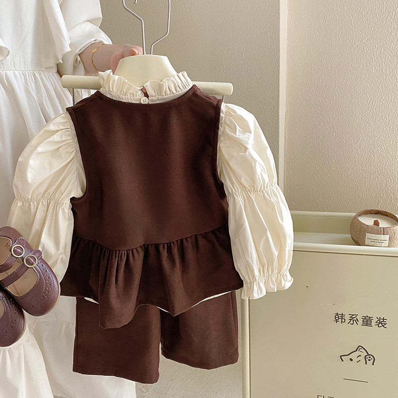 女童2025春秋季新款可爱时尚三件套打底衫单排扣上衣长裤套装外贸详情7