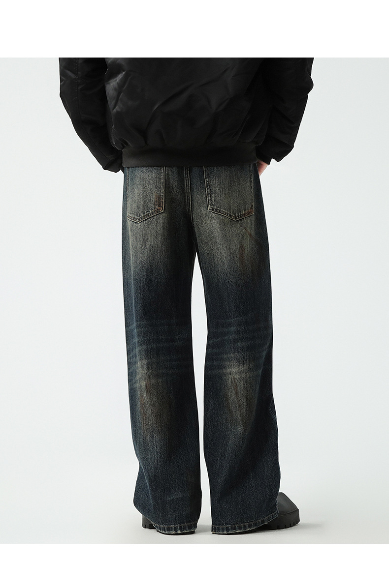 American retro spring distressed embroidered loose wide-leg jeans for both men and women, cleanfit drape long pants pic 14