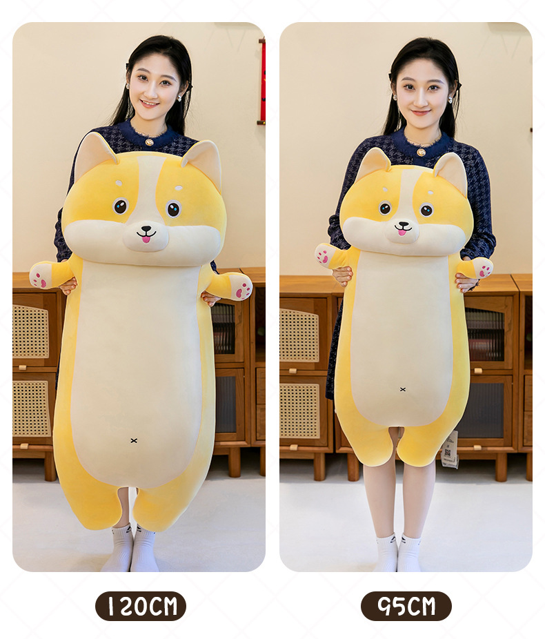 Cross-border cute long cartoon Corgi plush toy pillow, soft and adorable peach-bottomed girl bed companion doll gift pic 13