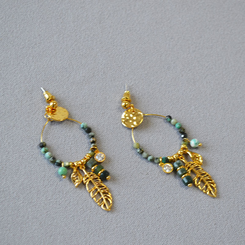 欧美小众设计复古文艺绿松石树叶捕梦网925银针气质百搭耳钉耳饰详情8