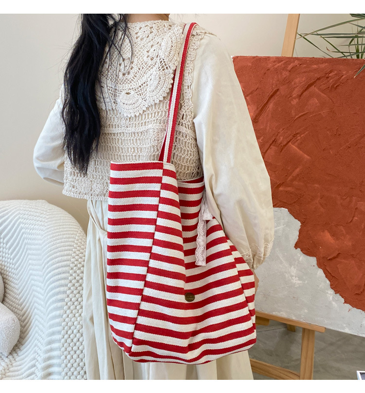 Striped canvas bag, 2024 new Korean-style ins tote casual bag, single-shoulder large-capacity tote bag shopping bag pic 17