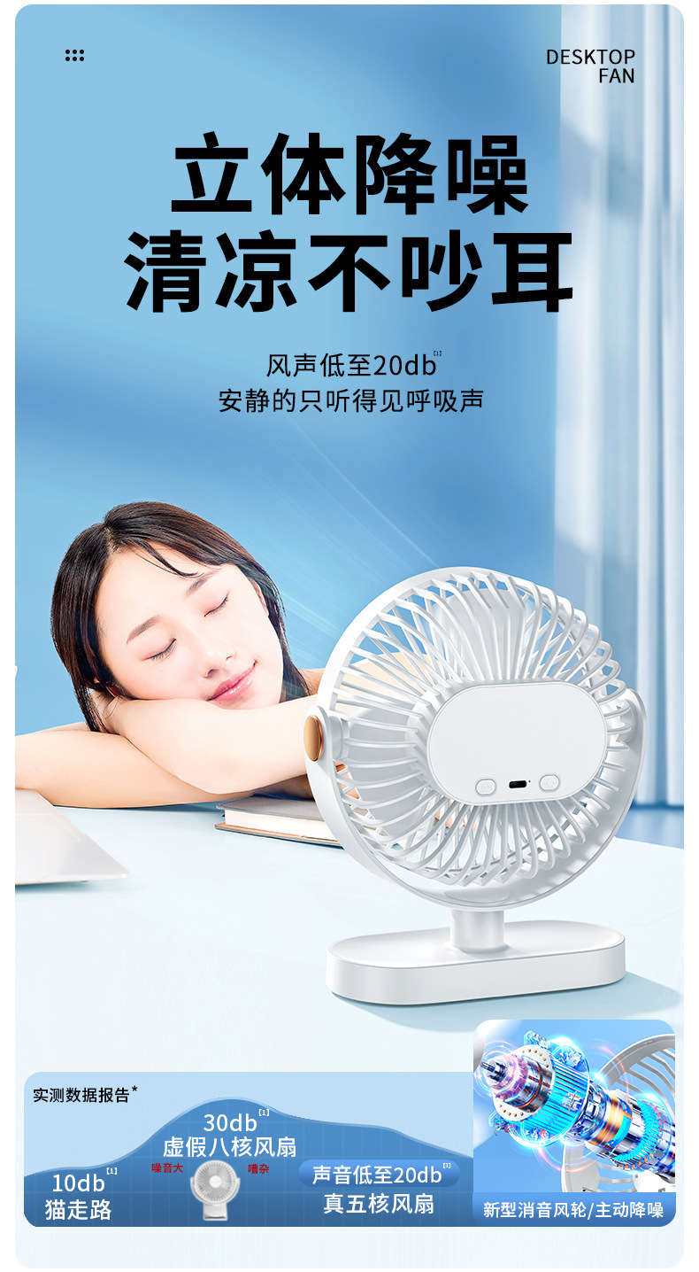 小风扇桌面电风扇小型家用静音办公室usb充电迷你宿舍学生便携式详情11