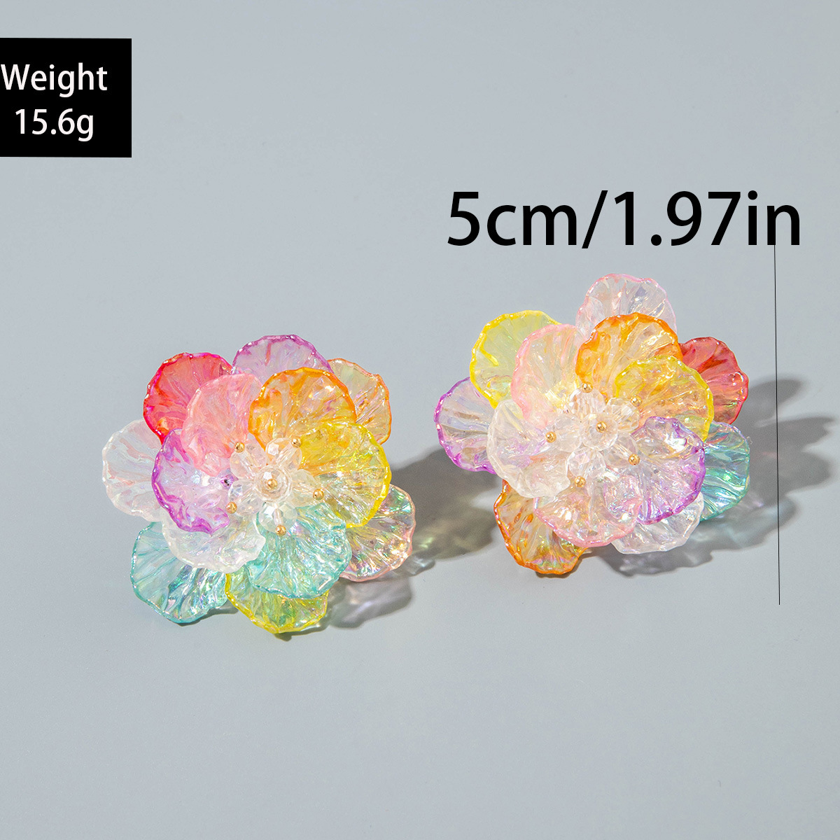 亚马逊跨境清新甜美彩色树脂花瓣花朵耳钉气质多巴胺 耳环耳饰女详情48