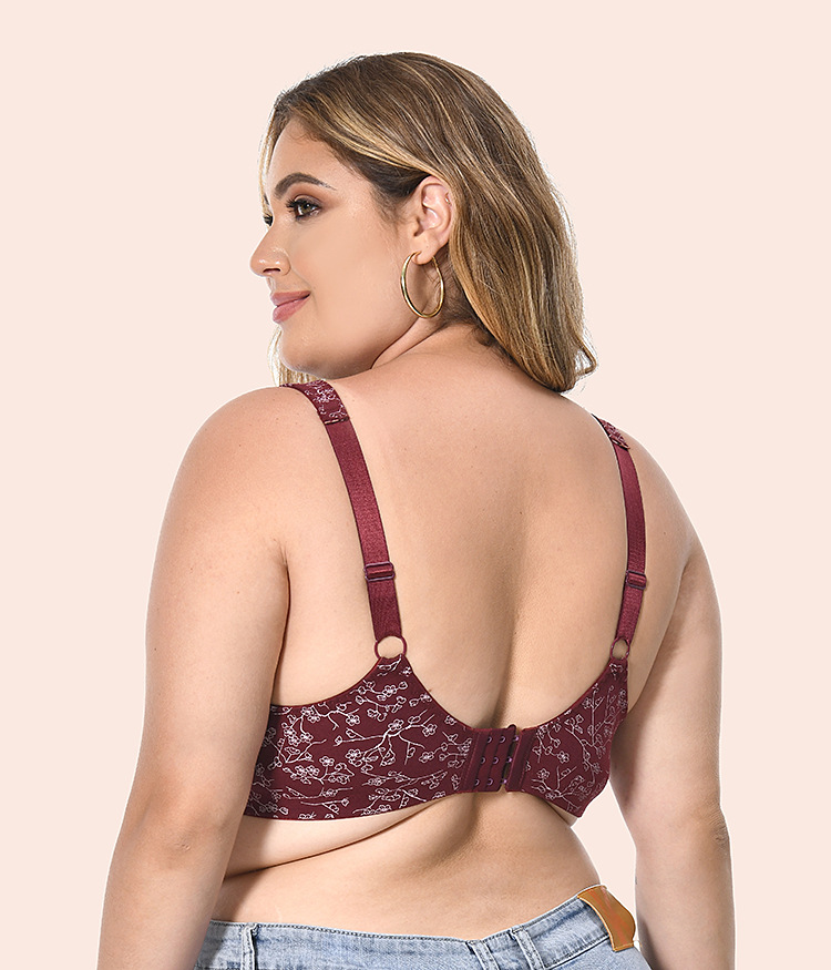 Chinese-style cotton bras without steel rims, large-sized printed bras, Chinese-style wide-shoulder straps, comfortable underwear, European and American bras, DEF breathing type bra pic 3