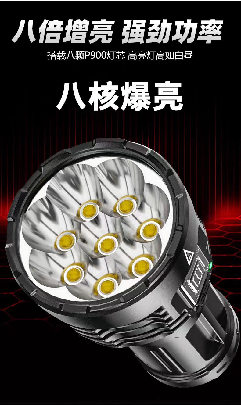 Cross-border best-selling octa-core flashlight, outdoor multi-functional led strong light, usb rechargeable, ultra-bright outdoor one-piece consignment pic 4