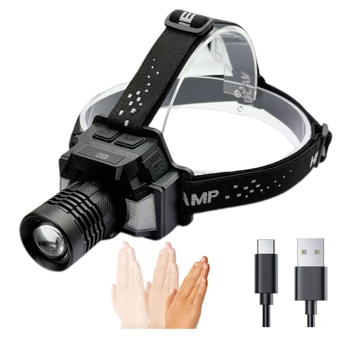 Fuente transfronteriza de dos luces lleva LED display de potencia recargable noche paseo faros zoom larga duración aleación de aluminio lámpara de minería pic 20