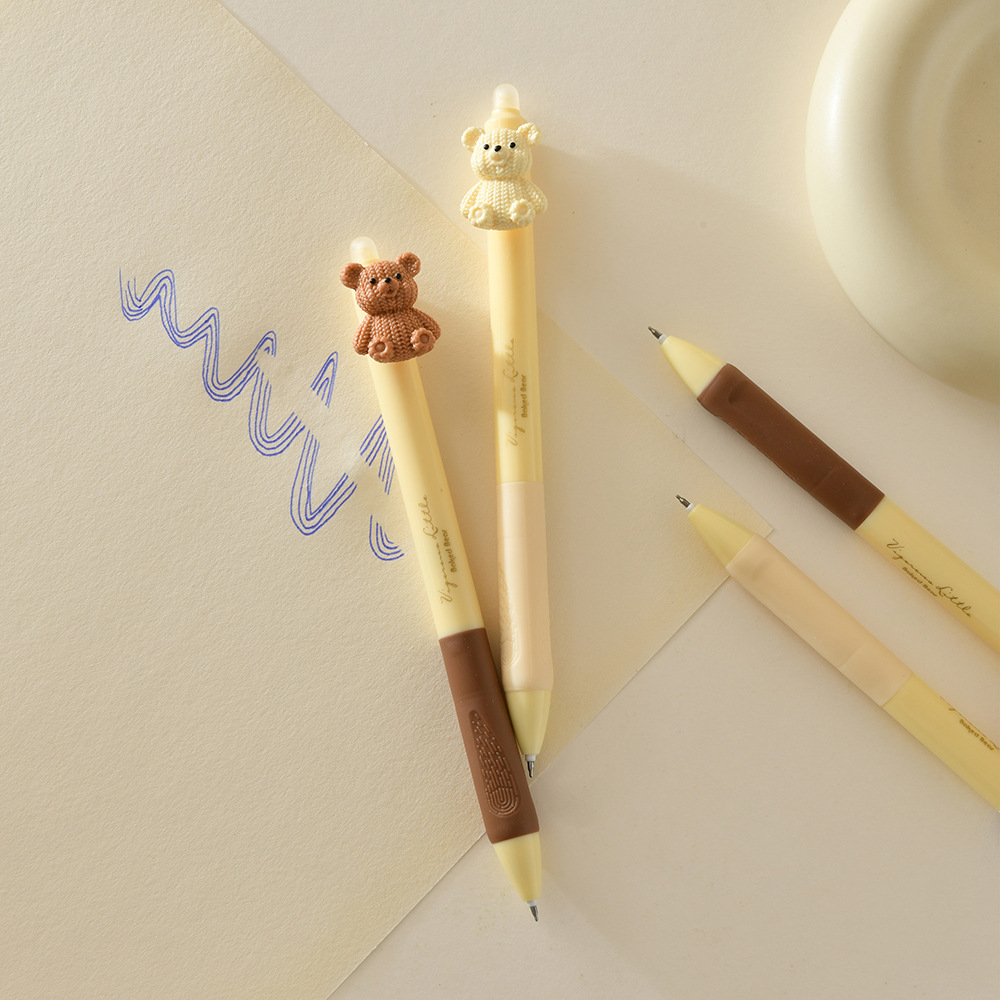 晨兮芝士小熊按动可擦中性笔软握晶蓝笔芯高颜值刷题笔ST头顺滑详情23