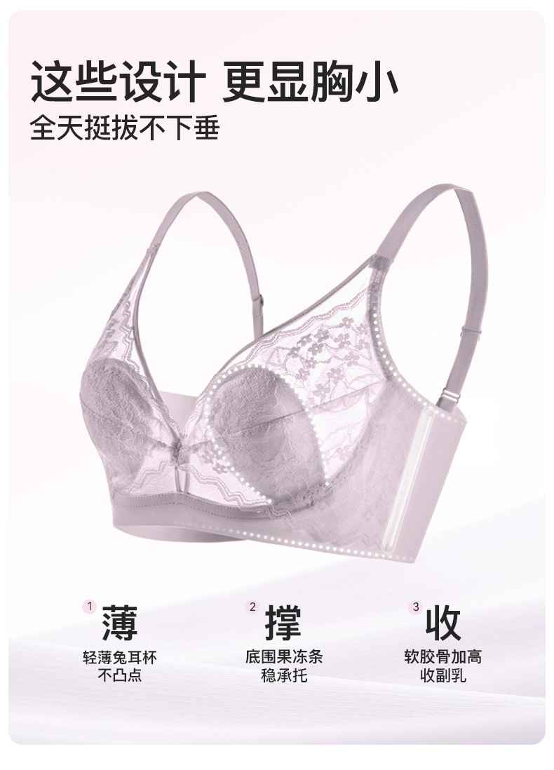 Petal lace lingerie for women in summer, ultra-thin rabbit-ear cup, large chest, slimming, lactation, gathering and anti-sagging bra cover pic 5