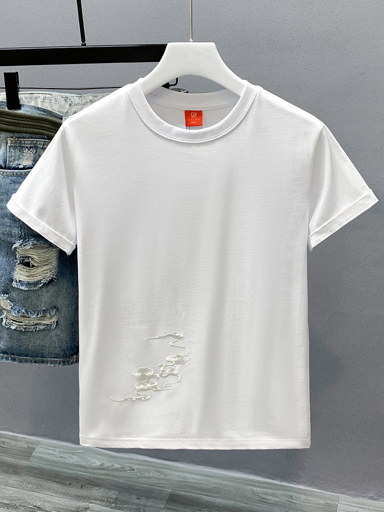 国潮牌中国民族风麒麟刺绣上衣男士宽松圆领百搭白短袖T恤国潮欧货详情6