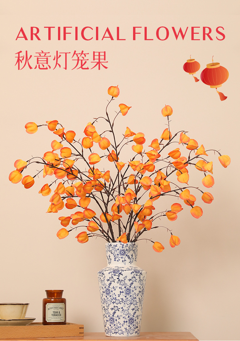 新款仿真灯笼果姑娘果高品质家居软装装饰插花假花摆件摄影道具详情13
