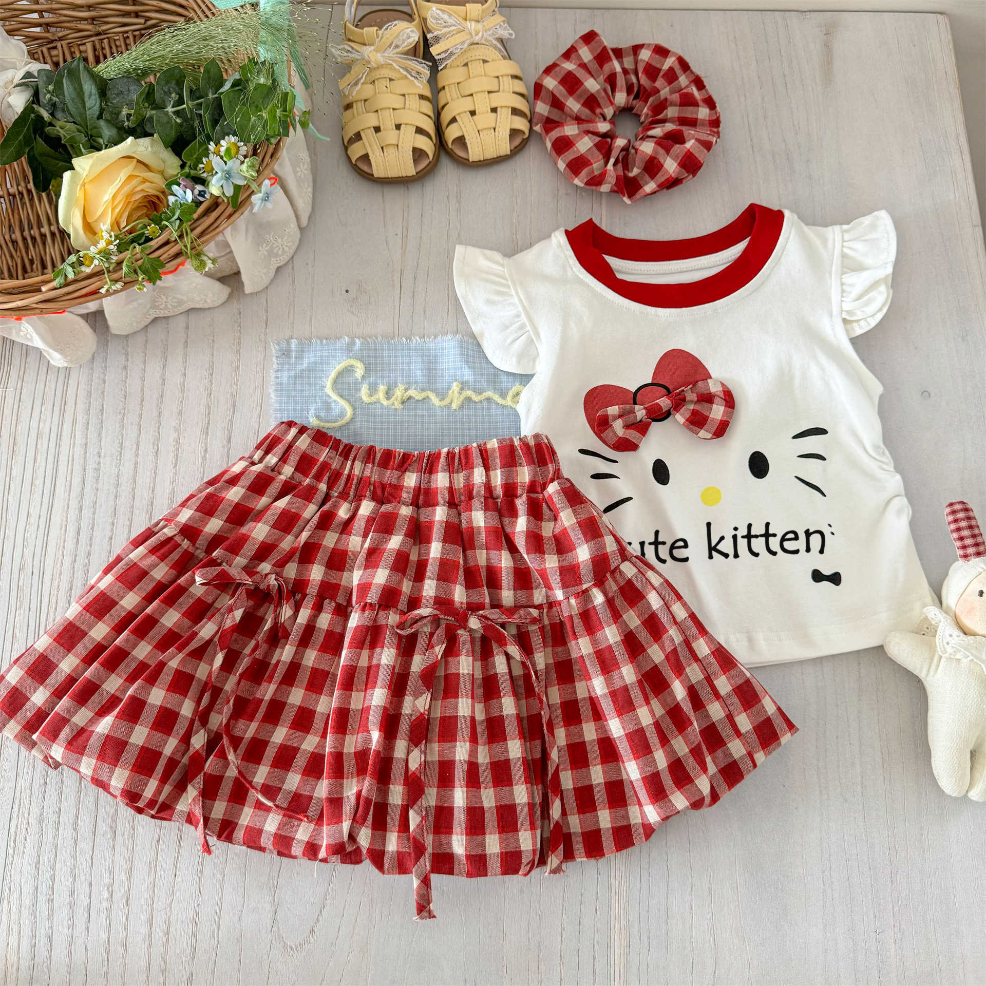 夏季新款女童T恤可爱飞袖立体蝴蝶结洋气甜美上衣洋气超萌花苞裙详情4