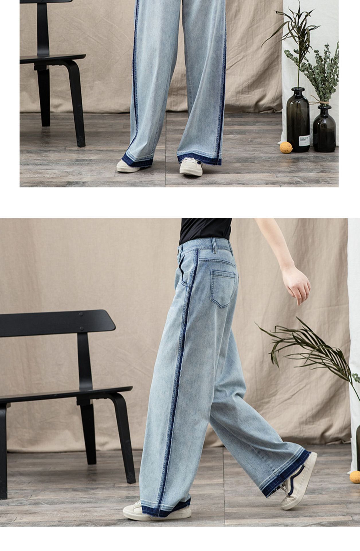 撞色直筒牛仔裤女2025春季新款毛边复古宽松休闲阔腿腿长详情41