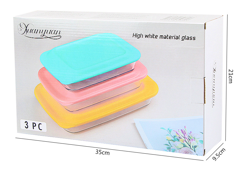 Wholesale of three-piece rectangular heat-resistant glass baking trays with LIDS for home kitchen steaming and roasting fish plates and tableware pic 3