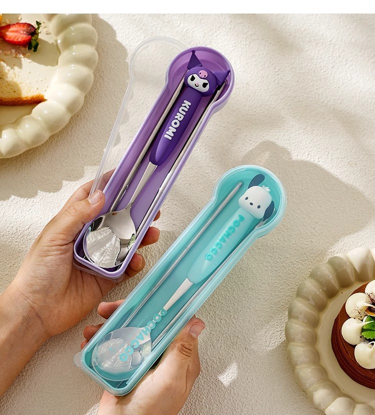 三丽鸥便携304不锈钢筷餐具套盒可爱儿童学生勺子筷子一套高颜值详情27