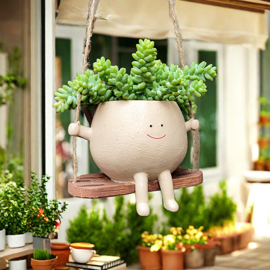 Succulent flowerpots with cute smiling faces, swing flowerpots, personalized decoration, creative hanging hydroponic flowerpots, balcony decoration pic 1