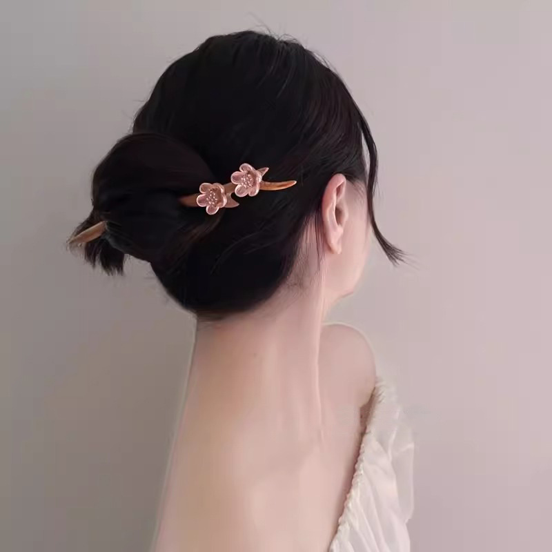The charm of Chinese style! Chinese-style peach wood flower hairpin! New Chinese-style high-end updo hairpin and elegant hair accessory pic 15