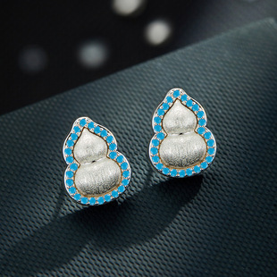 Chinese-style light luxury natural mother-of-pearl gourd ear studs, copper alloy micro-inlaid zircon s925 silver needle high-end earrings and pendants pic 2
