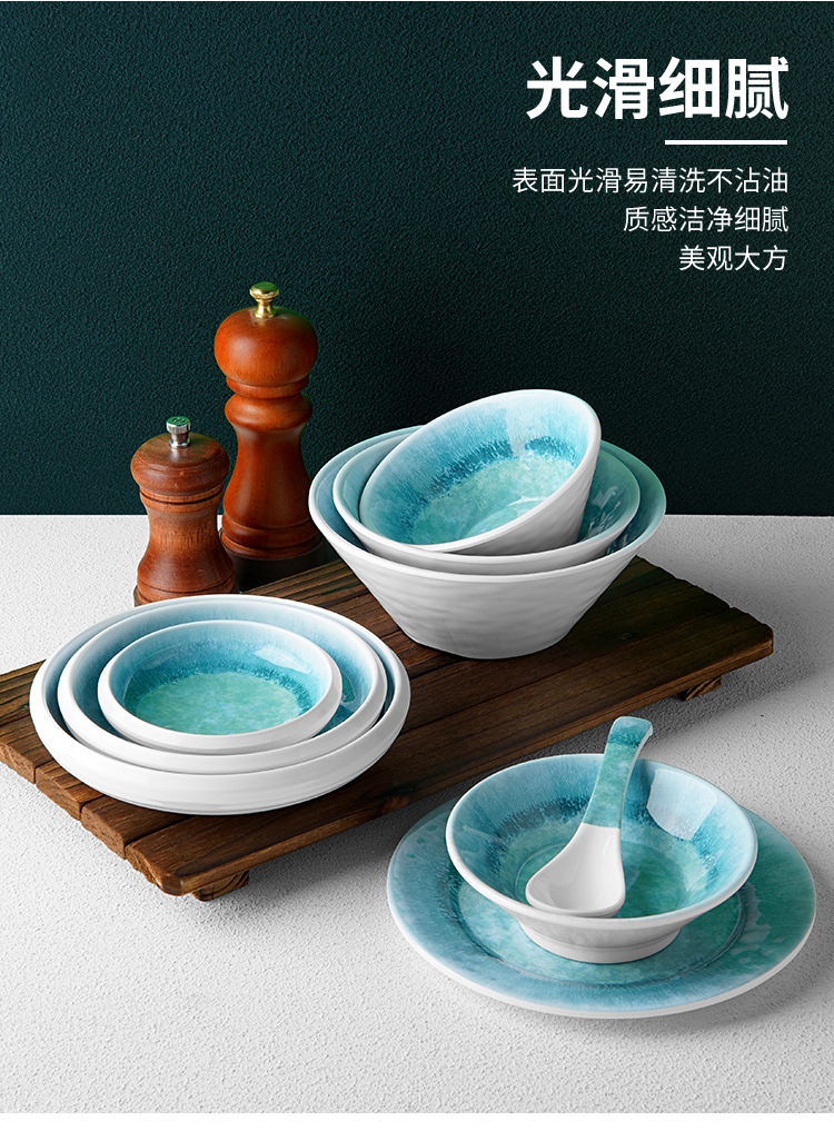 New imitation porcelain KB blue brick pattern melamine tableware factory direct sales melamine tableware pic 4