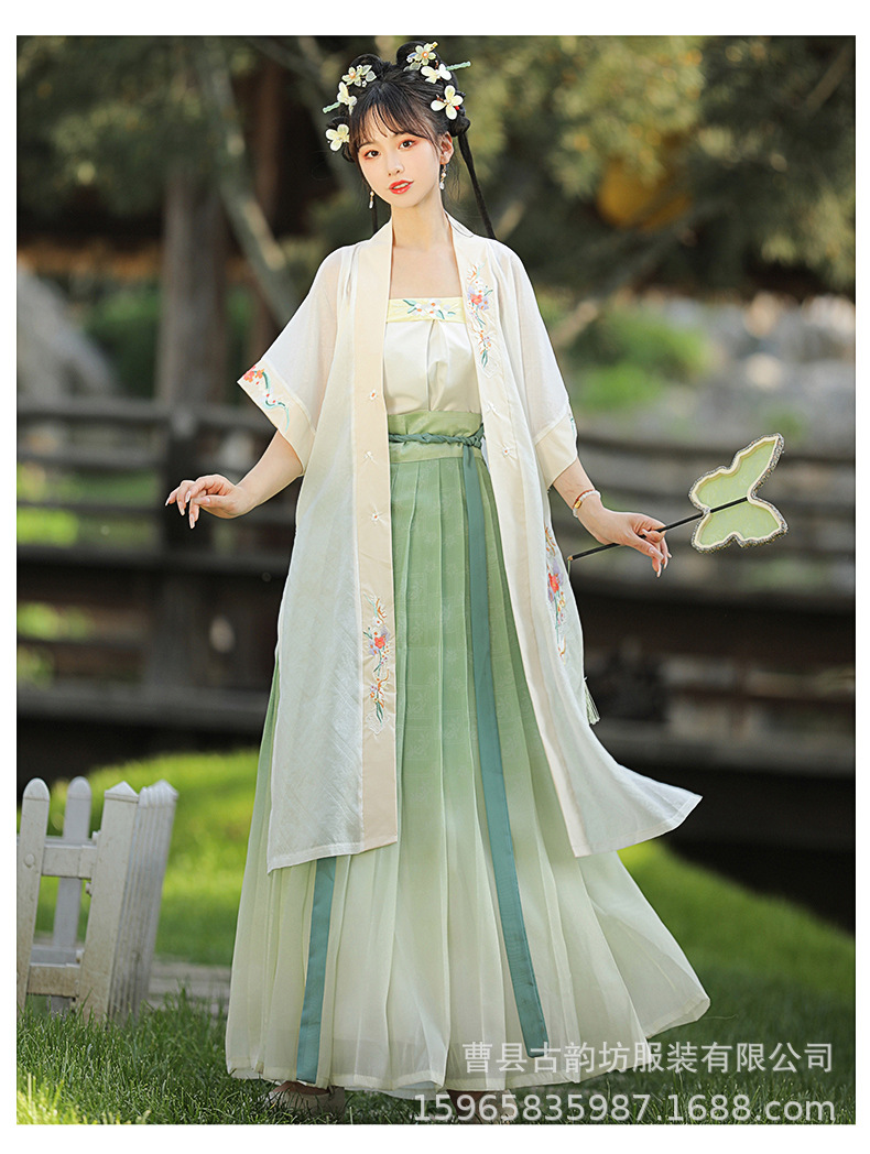 Original Song Dynasty Hanfu for women, Chinese-style embroidered long 褙子 pleated waist-length blouse and skirt, improved ancient costume with a fairy-like charm pic 19
