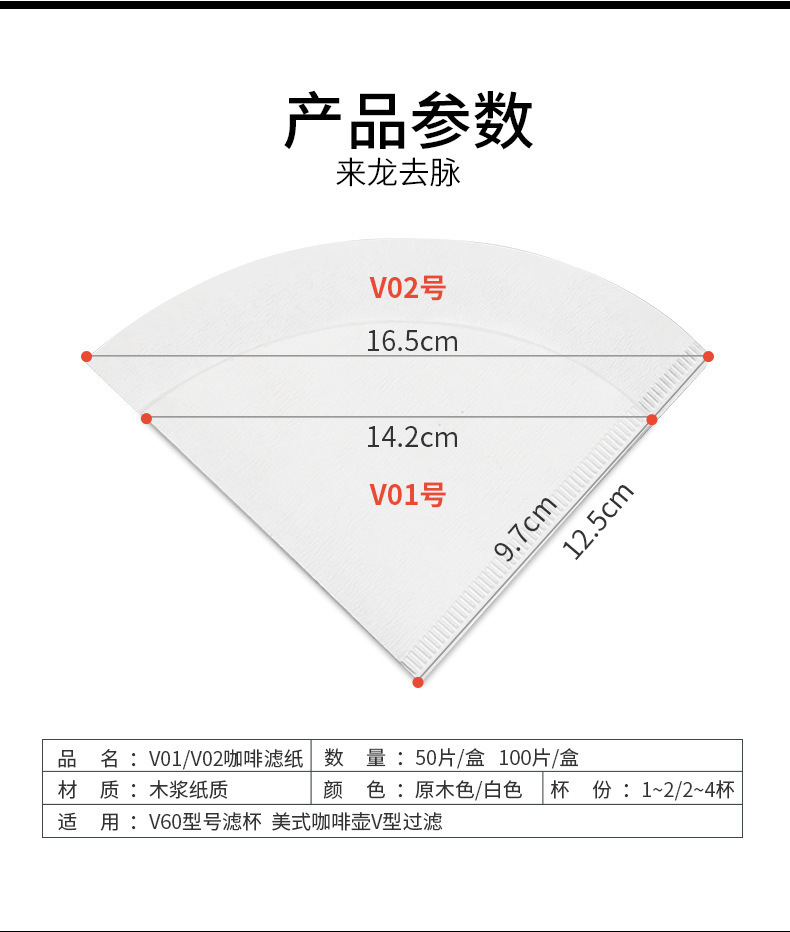 Wholesale hand-brewed coffee filter paper, unbleached thickened V60 conical coffee filter paper, drip coffee filter cup 50 pic 14
