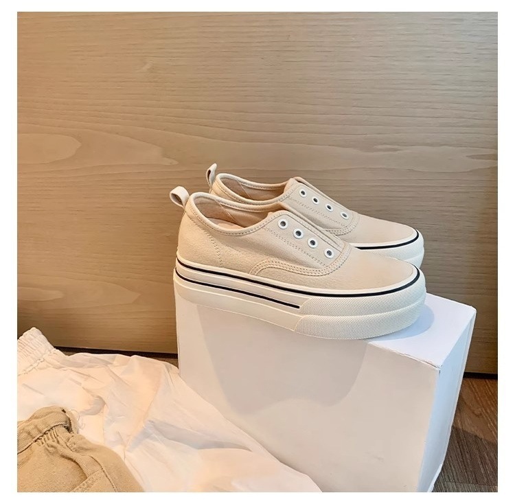 苏茵茵同款7cm厚底小白鞋帆布鞋女2025新款夏休闲鞋一脚蹬德训鞋详情11