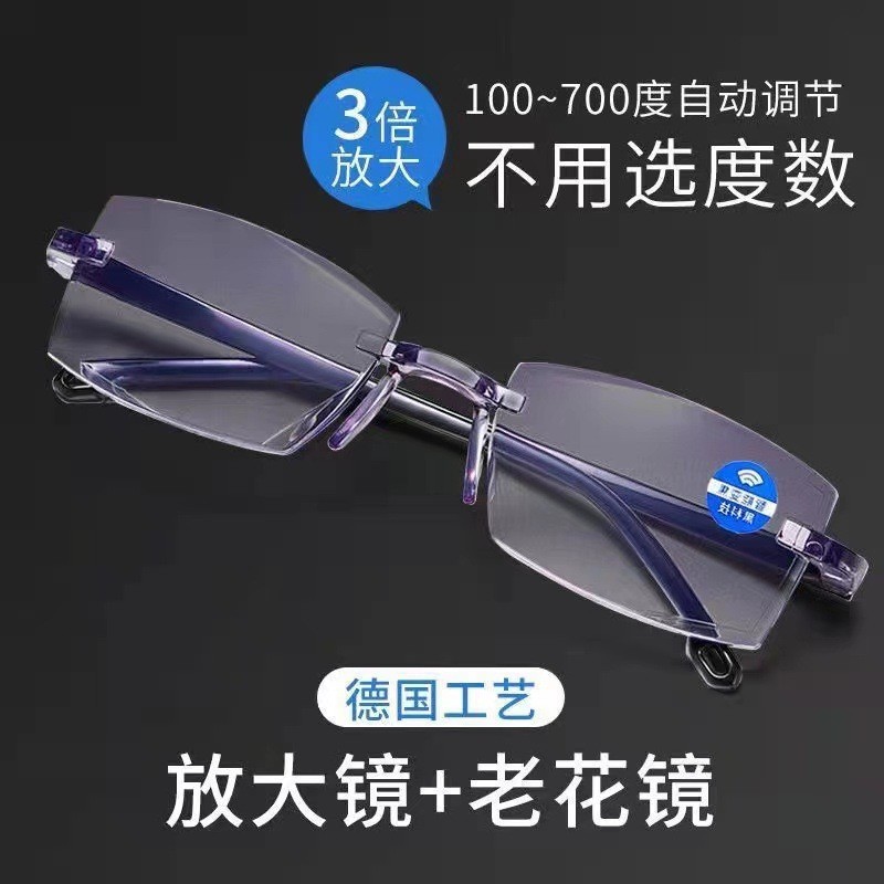 智能变焦老花镜自动调节度数远近两用高清防蓝光时尚无框老年眼镜详情1
