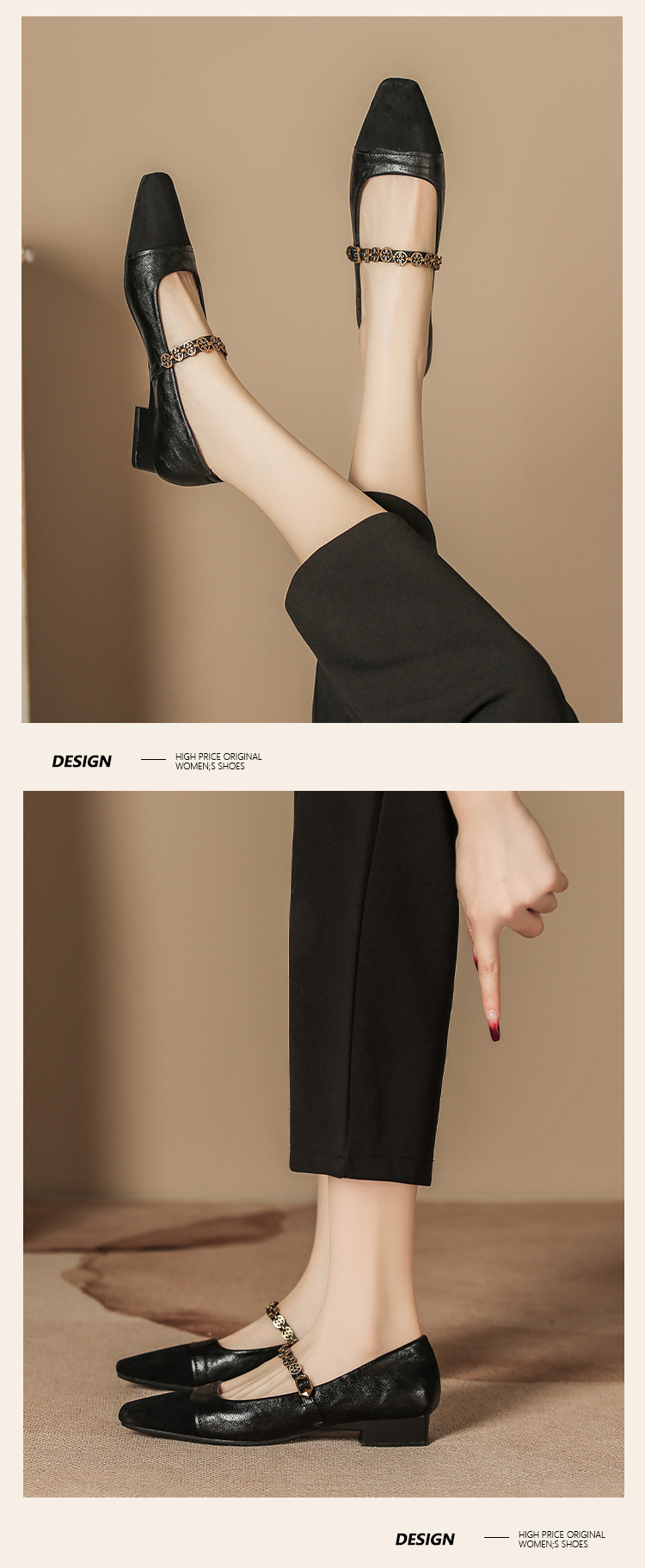 H8563-1玛丽珍单鞋女夏新款小众拼色一脚蹬粗跟惠州女鞋外穿鞋子详情11