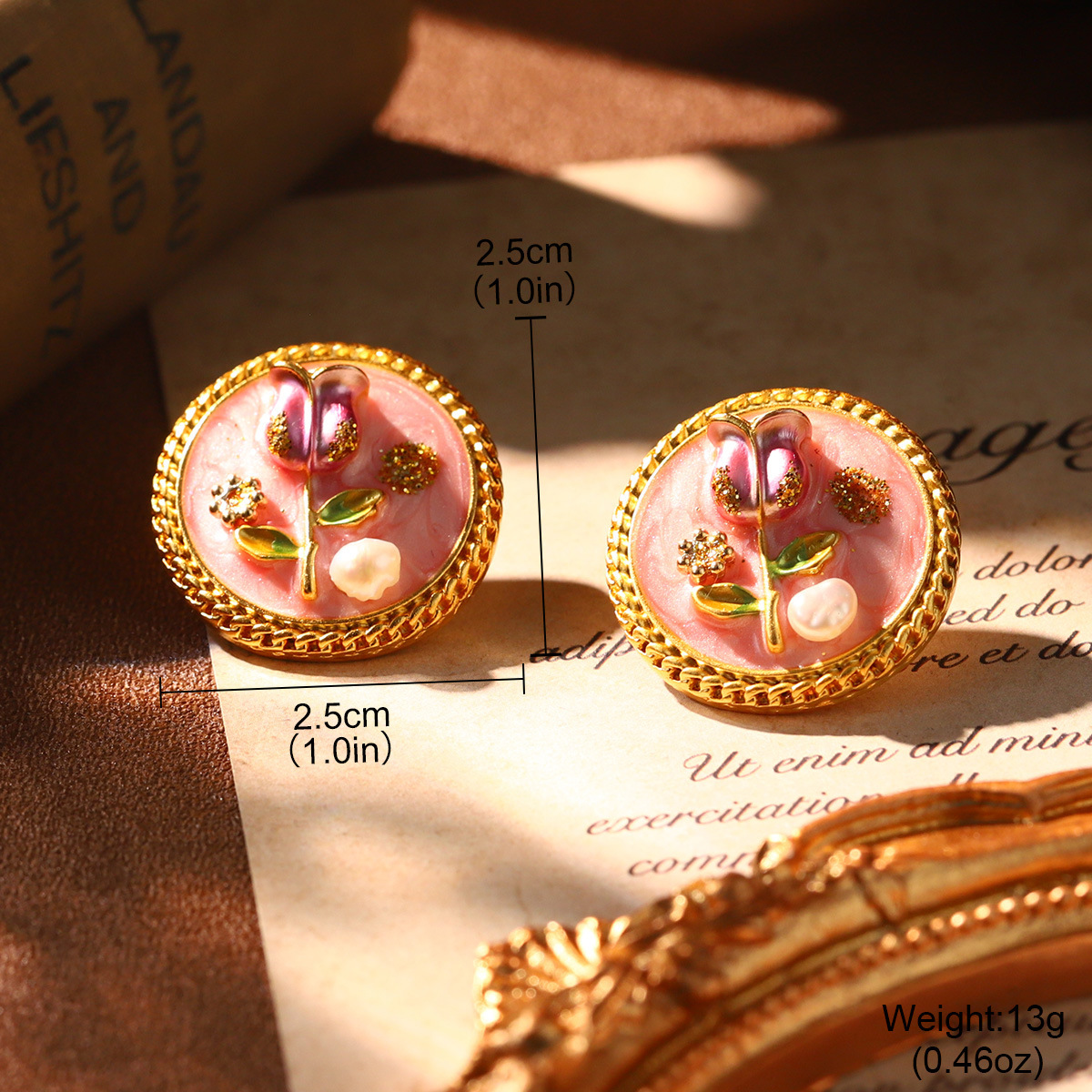 莫奈油画耳环天然珍珠珐琅耳饰法式宫廷风高级感耳夹批发小众饰品详情23